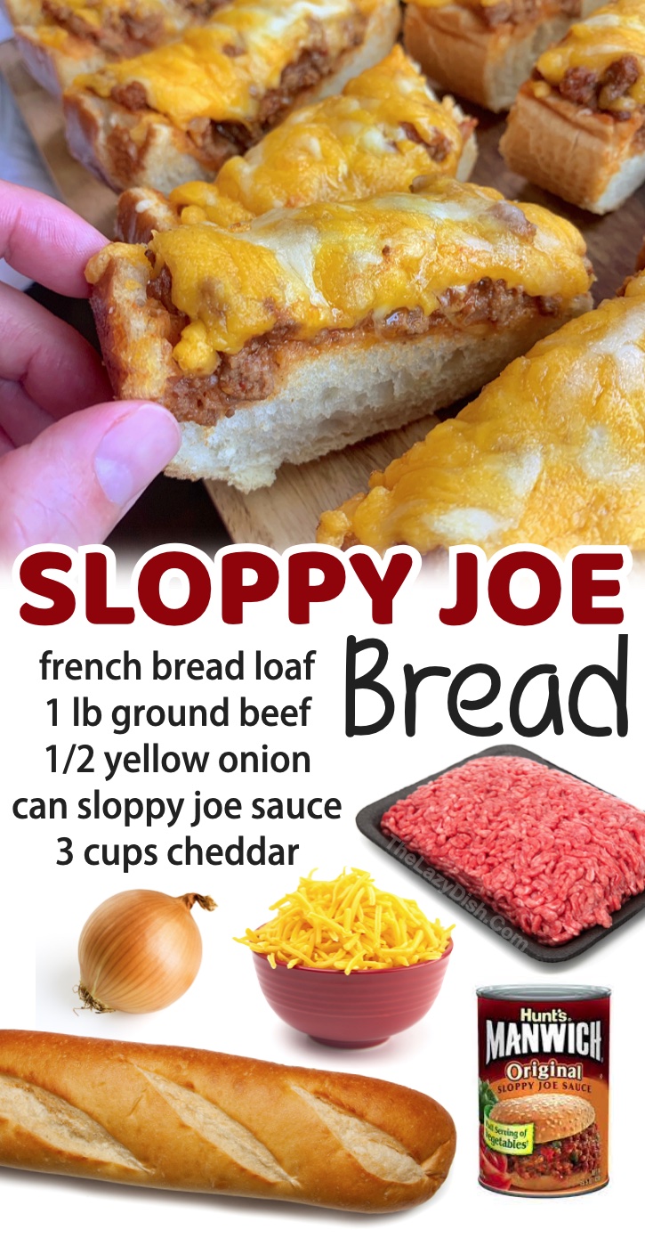 Sloppy Joe French Bread Pizza Slices | Comfort food! Everyone always goes back for seconds with this recipe. It's great as a last minute meal on busy weeknights, but it can also be served as an appetizer for family gatherings or on game day. So easy to make with 5 ingredients!