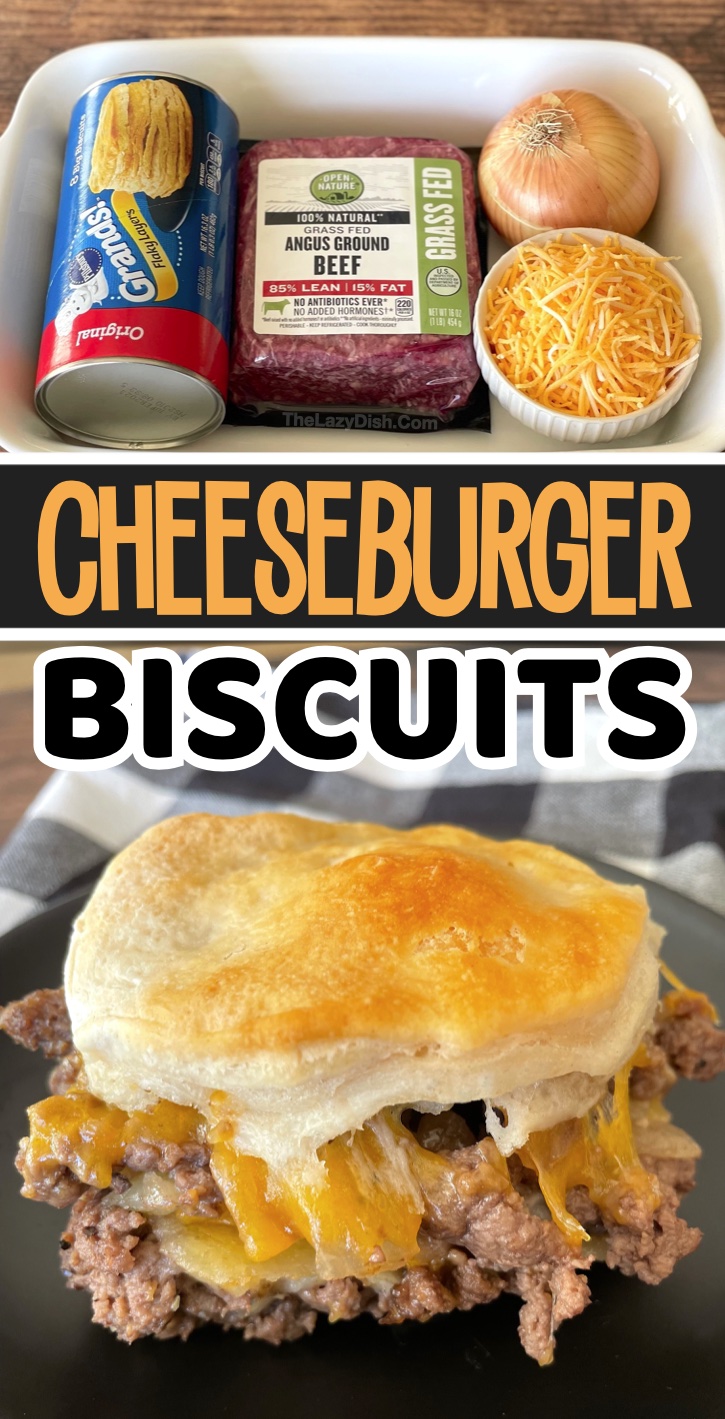 You will not believe how quick and easy this simple family meal is to make! These cheeseburger biscuits are perfect if you have a family with picky eaters. It's so simple to make with just a handful cheap ingredients: ground beef, Pillsbury biscuits, shredded cheddar cheese, and onion. That's it! The best comfort food in the world. 