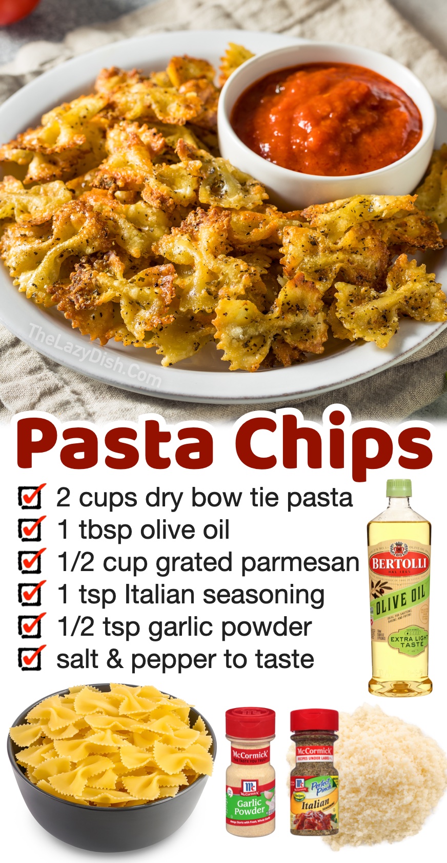 Parmesan Pasta Chips | A fun and easy snack recipe! Are you looking for something different to make? You've got to try baking cooked pasta in your oven! It's crispy and crunchy on the outside with a tender center. Delicious!