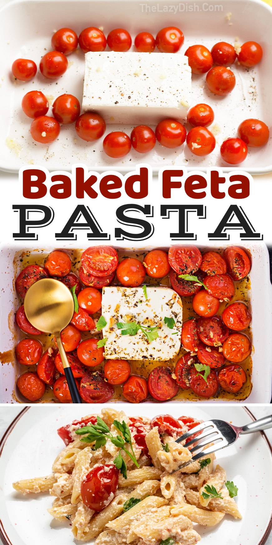 Baked Feta Pasta Dinner | A quick and easy Italian inspired pasta recipe! This recipe went viral on Tik Tok, and for a reason! It's fresh, healthy, delicious, and vegetarian. It's a total hit with my family! We sometimes add grilled or rotisserie chicken. It's just as good leftover, so we usually get at least two meals out of it. 