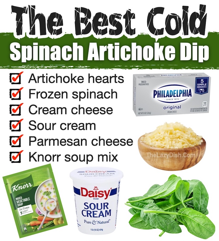 The Best Cold Spinach Artichoke Dip Recipe | An easy crowd pleaser! This party dip is the perfect make-ahead appetizer for just about any occasion. Serve it at your next potluck and it will be the first thing to disappear. Everyone always asks me for the recipe! It's so simple to make with just a few basic ingredients and travels well. 