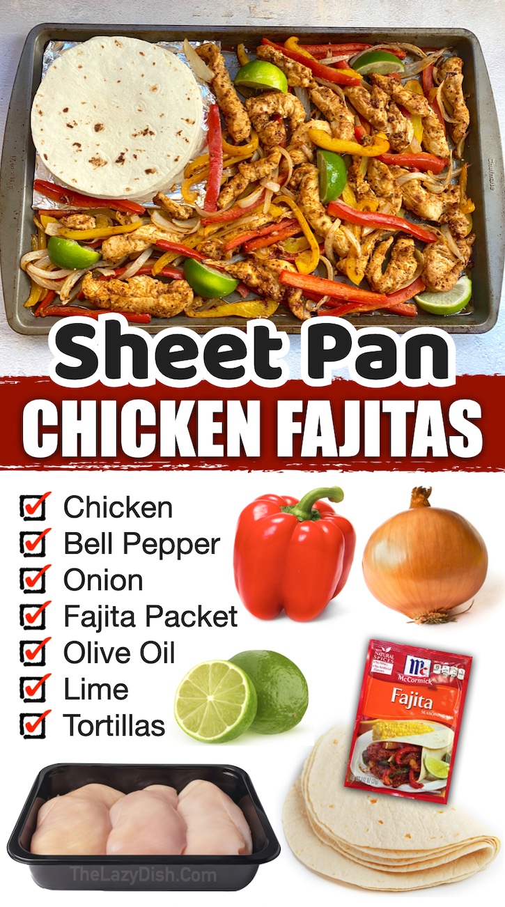 Sheet Pan Chicken Fajitas | No grill required! It's so easy to make fajitas in your oven. Way easier than you'd think thanks to a packet of fajita seasoning. If you're looking for easy dinner recipes for beginners, this chicken is fool proof. Simple enough for anyone to make with just a few ingredients.