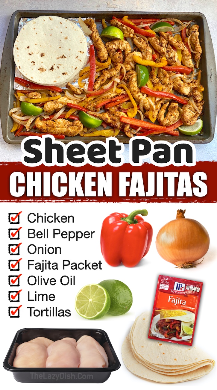 Sheet Pan Chicken Fajitas | No grill required! It's so easy to make fajitas in your oven. Way easier than you'd think thanks to a packet of fajita seasoning. If you're looking for easy dinner recipes for beginners, this chicken is fool proof. Simple enough for anyone to make with just a few ingredients. 