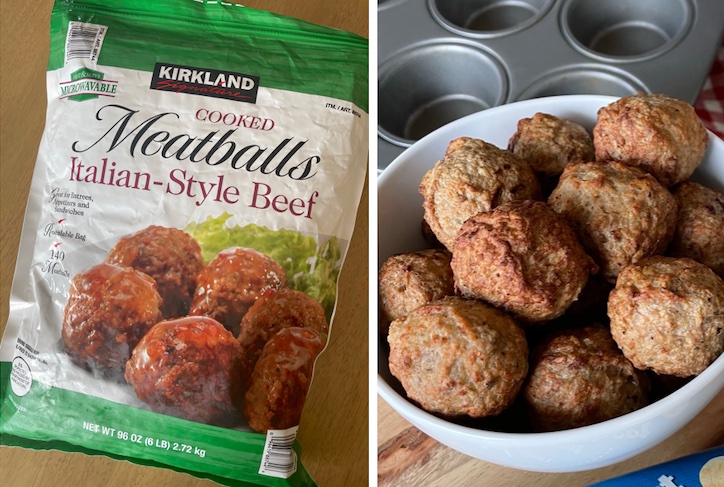 Cooked frozen meatballs for making mini meatball sub cupcakes!