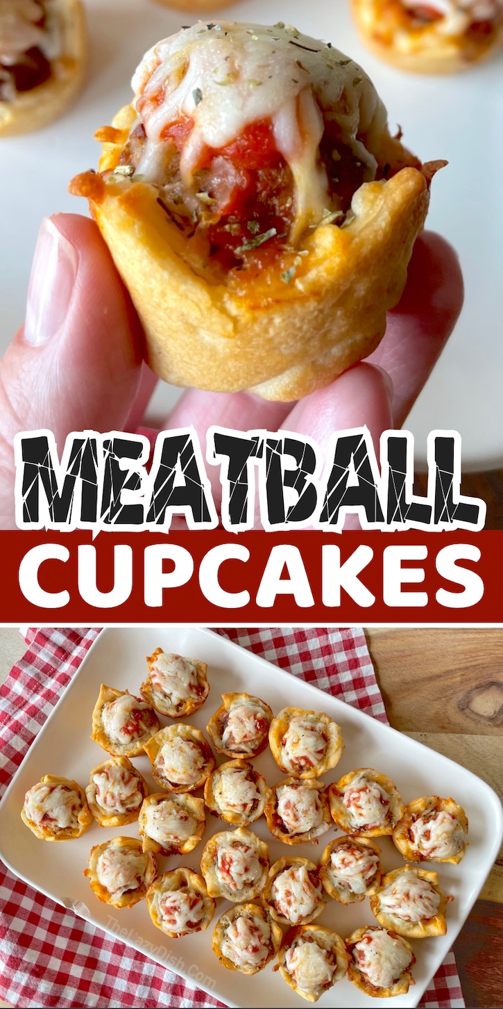 The Best Meatball Cupcakes Recipe | A fun and easy dinner idea for a picky family! These mini meatball cupcakes are simple to make with basic ingredients including Pillsbury crescent dough, frozen meatballs (I use the Costco brand), your favorite pizza sauce, and mozzarella cheese. That's it! A super yummy meal for busy weeknights. 