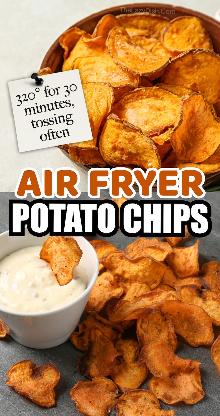 Easy air fryer potato chips! So simple to make with just oil and seasoning. Way better than store-bought chips. This works for any kind of potato including sweet potatoes. 