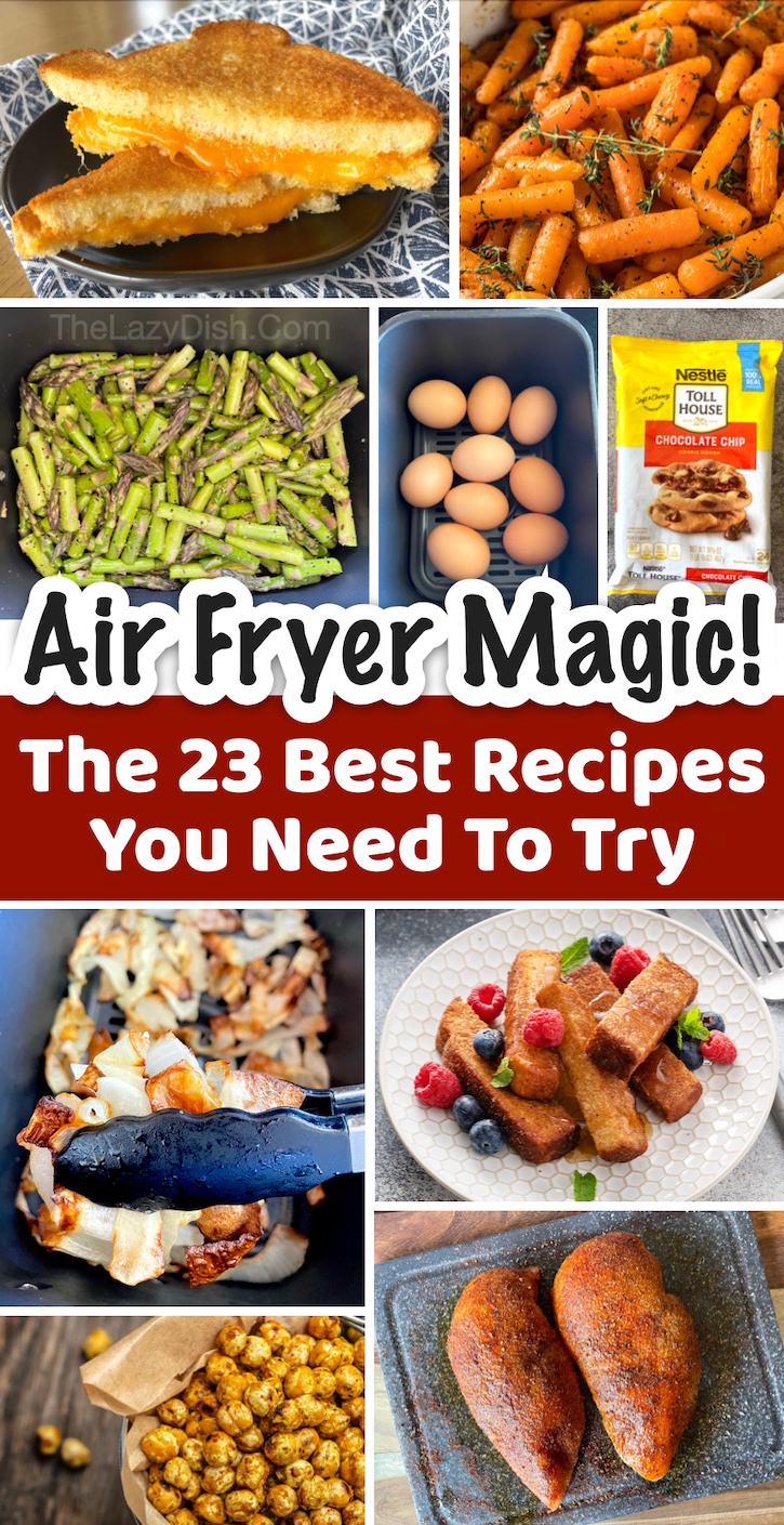 Easy air fryer recipes for beginners! Here is a list of the best foods to make in your air fryer and the right temperature settings. Everything from simple dinners and healthy veggies to quick snacks and desserts. You're going to love using your air fryer for so many meals! It saves time and money, and makes your food crispier and more delicious. 