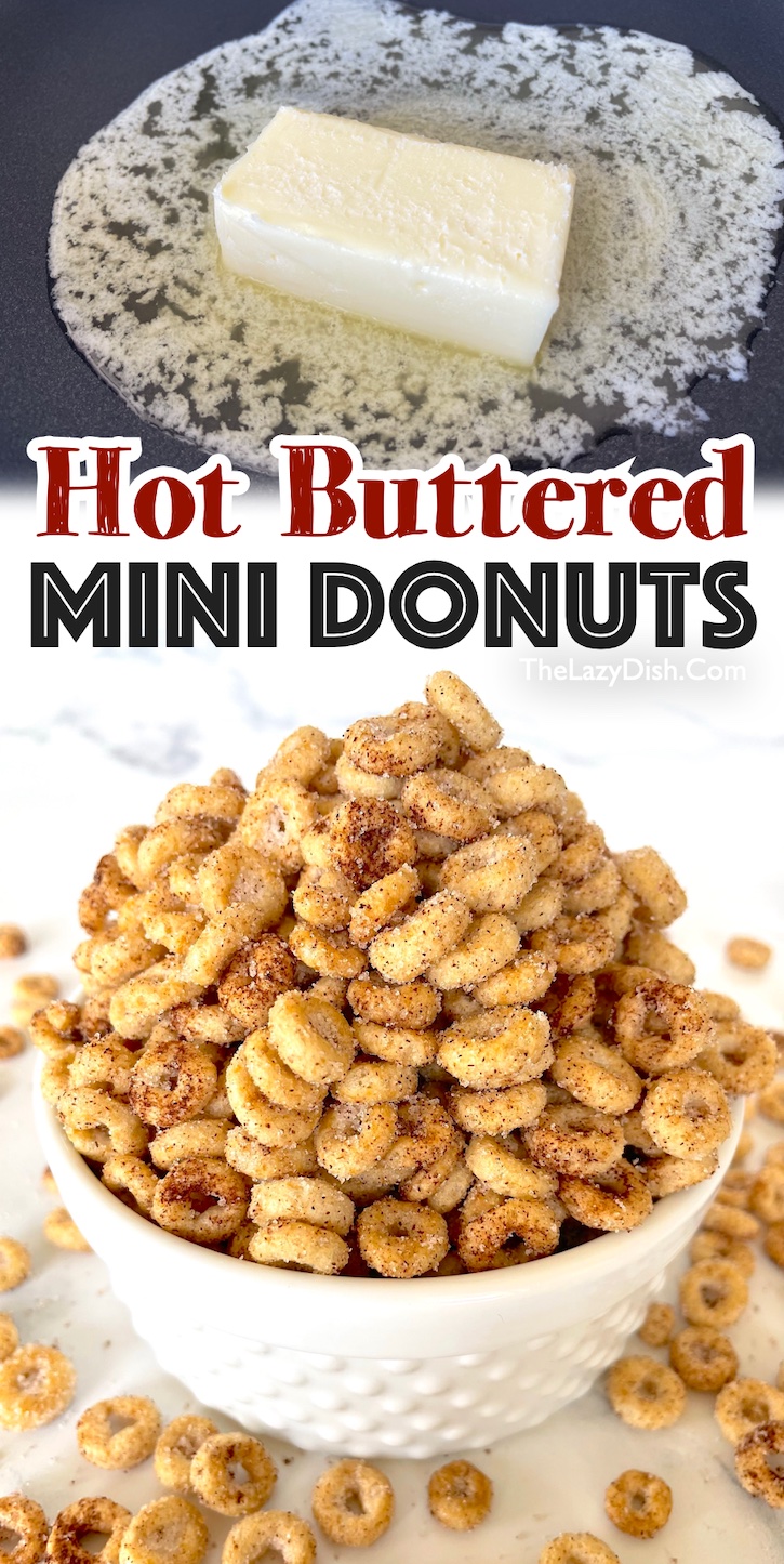 Are you searching for easy snacks to make for kids? These Hot Buttered Mini Donuts are a hit with my picky eaters! The best little treats for after school when they are craving something sweet to eat. We also enjoy them anytime we are on the go, like road trips or sports practice. So simple to make with Cheerios cereal! Crunchy, sweet and so yummy. 