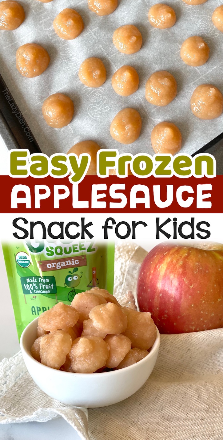 Easy Frozen Applesauce Snacks for Kids | My toddlers love these frozen sweet treats! Not only is this clean eating snack healthy, it's super fun to make with just one ingredient. A no bake yummy snack to make at home! Just pop little dollops of applesauce into your freezer. Your picky eater are going to love them. 