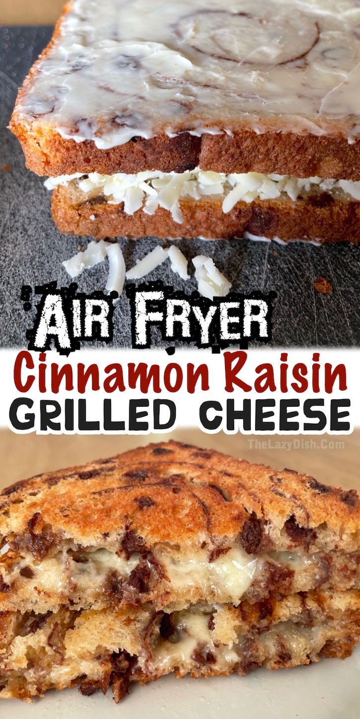 You're going to love this fun and easy air fryer recipe! Make a sweet grilled cheese sandwich with cinnamon raisin bread and any white cheese including cheddar or mozzarella. This makes for a quick lunch or mid-night snack when you're craving something delicious to eat. It's so easy to make with just a few ingredients, and my kids love it!