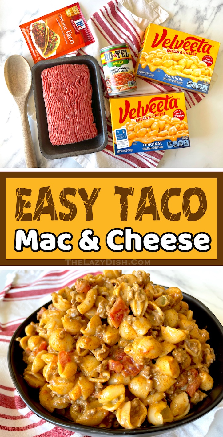 Are you searching for quick and easy family dinner recipes to make for your picky kids? You've got to try combining Velveeta macaroni and cheese and taco seasoned ground beef! So simple and delicious for busy weeknight meals. It's also budget friendly thanks to the cheap ingredients. 