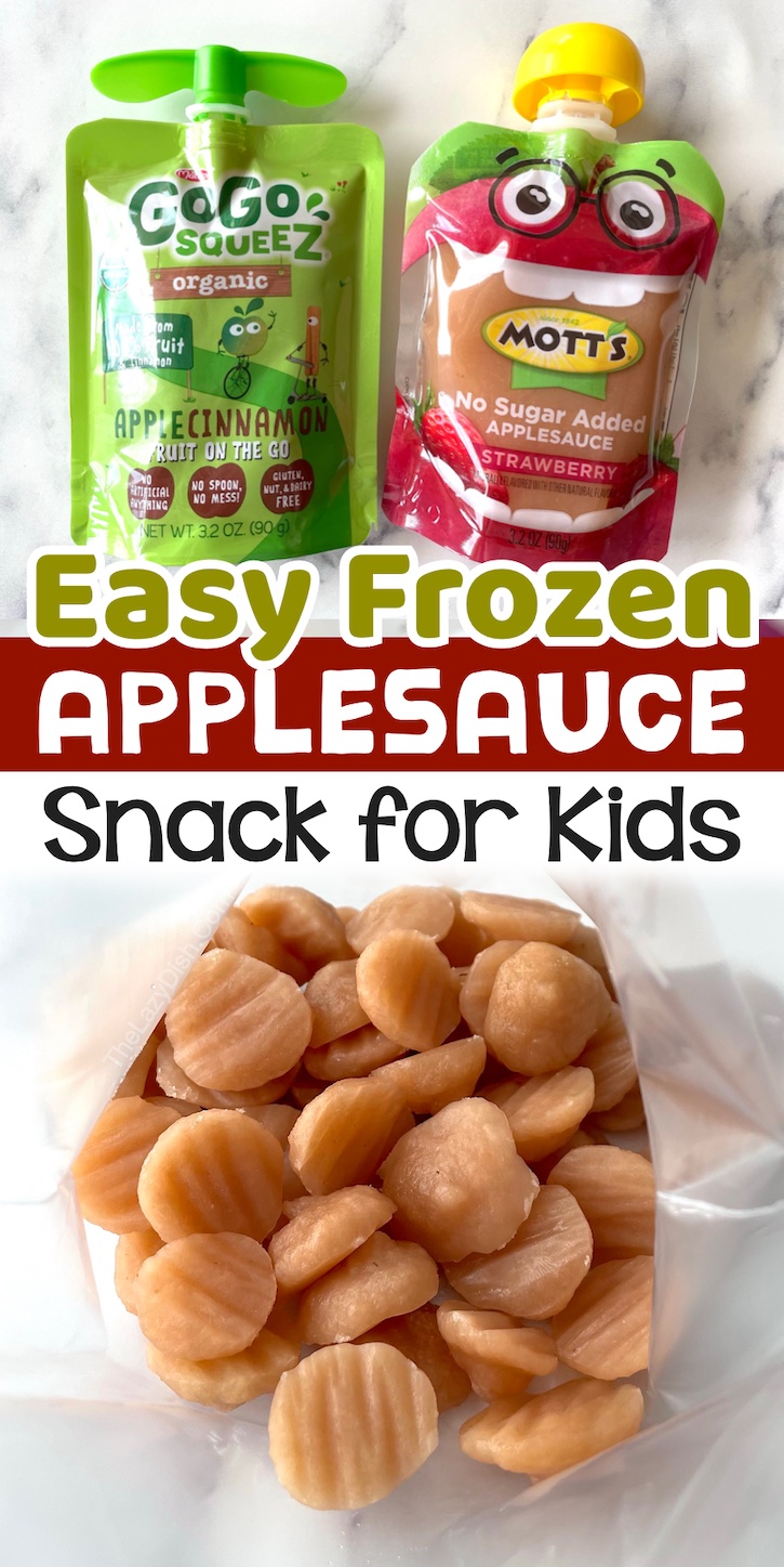 Healthy Snack Idea for Kids -- Frozen Applesauce Bites! This quick and easy no bake treat is perfect for kids of all ages, but especially toddlers and preschoolers. They get a kick out of the frozen texture of applesauce and how they melt in your mouth. 