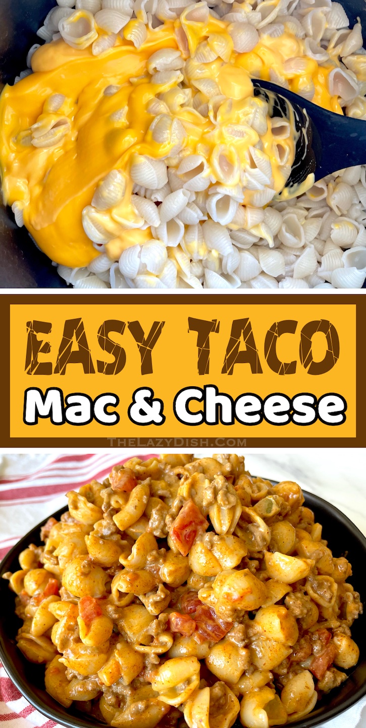 Easy Taco Macaroni and Cheese Dinner | The ultimate comfort food for your picky family! This simple weeknight meal is made with just a few cheap ingredients including ground beef, boxed Mac & cheese, taco seasoning and a can of Rotel. Your picky eaters are going to love it! I make this often on busy school nights because it's really fast to make and my kids go crazy for it. So yummy!