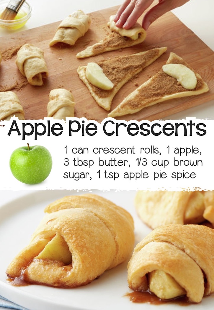 Fresh apples, cinnamon and sugar wrapped up in crescent dough to make handheld apple pies.