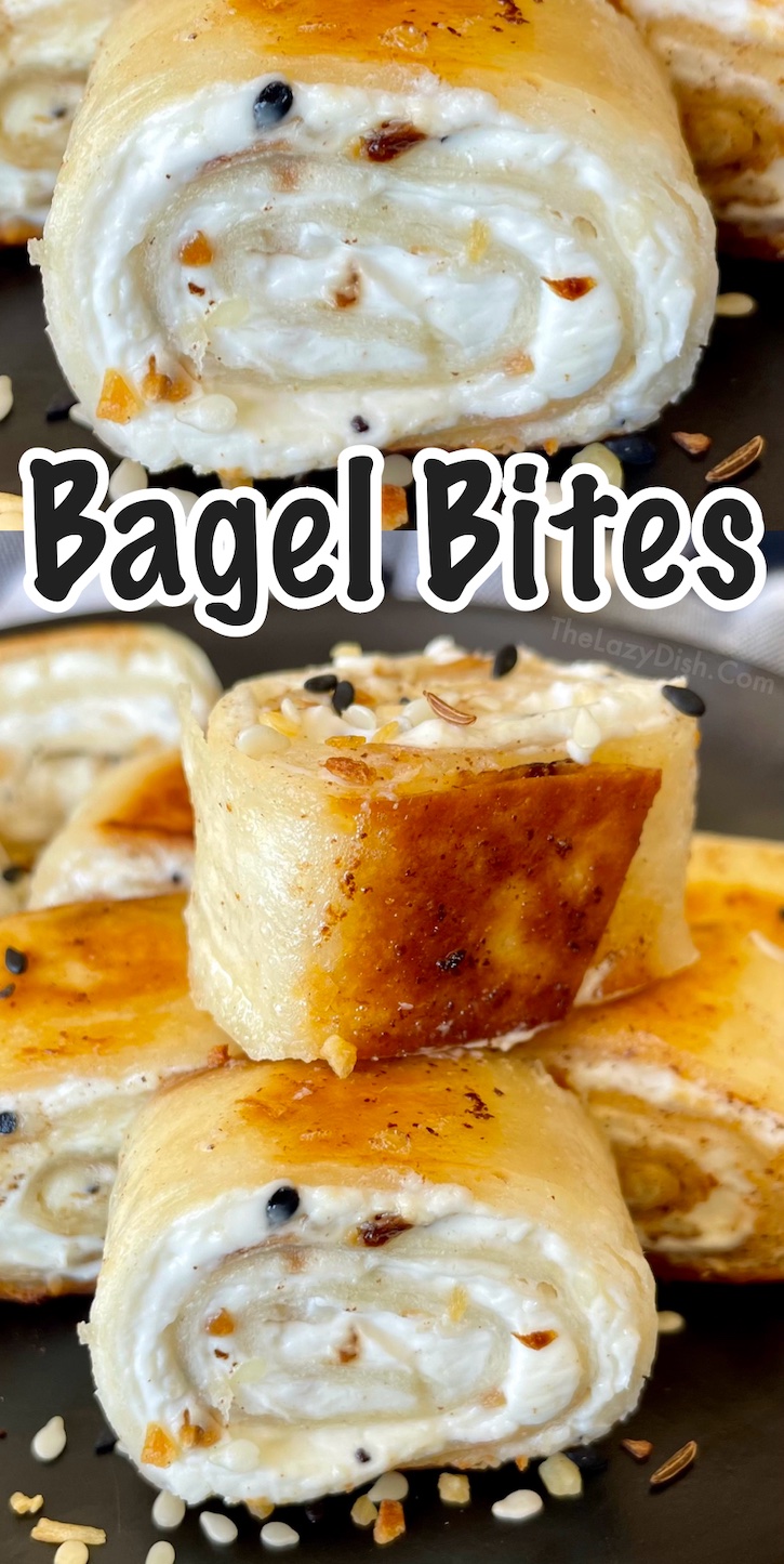 Cream Cheese Bagel Bites | If you're searching for yummy snack ideas, your search ends here! These delicious pinwheels can be enjoyed anytime of day and are a big hit with my kids. We make them often after sports practice and for snacking after school when they have friends over. Try eating them for breakfast, too! They take less than 10 minutes to make, so they are great anytime you're in a hurry. 
