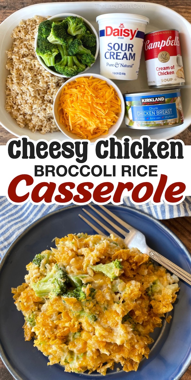 Cheesy Chicken Broccoli Rice Casserole with a Crispy Corn Flake Topping | A healthy dinner recipe that's easy to slap together on busy weeknights. 