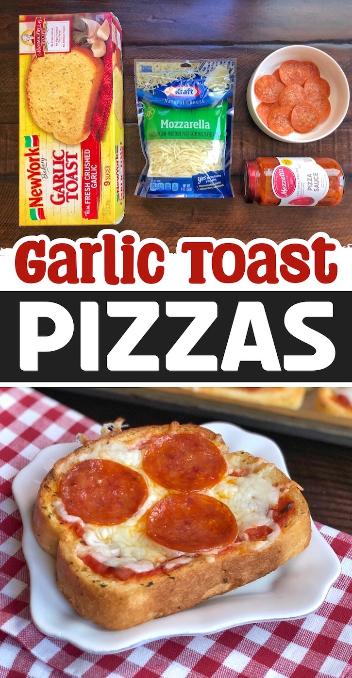Garlic Toast Pizzas | A simple meal easy enough for kids to make themselves. If you have older kids and teenagers at home keep frozen garlic toast on hand for making these last minute mini pizzas. 