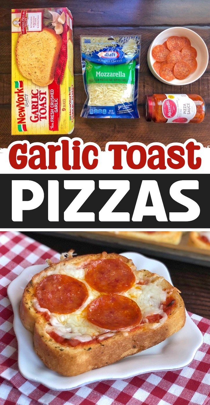 Garlic Toast Pizzas | A simple meal easy enough for kids to make themselves. If you have older kids and teenagers at home keep frozen garlic toast on hand for making these last minute mini pizzas.