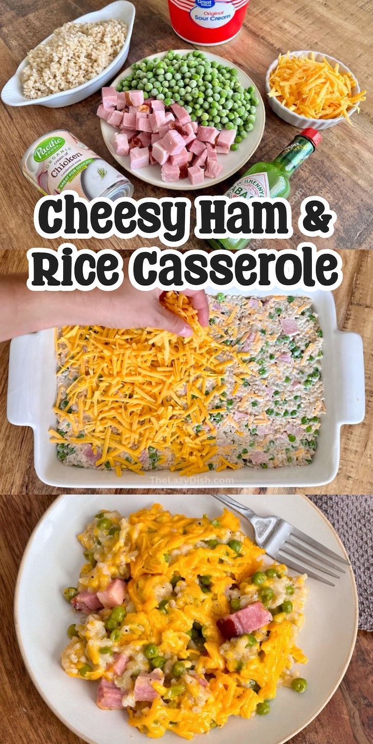 If you're looking for easy family meals to make on school nights, this kid friendly meal never disappoints! Super fast to make thanks to a box of instant rice, ham, cheese, and frozen peas for the veggies.