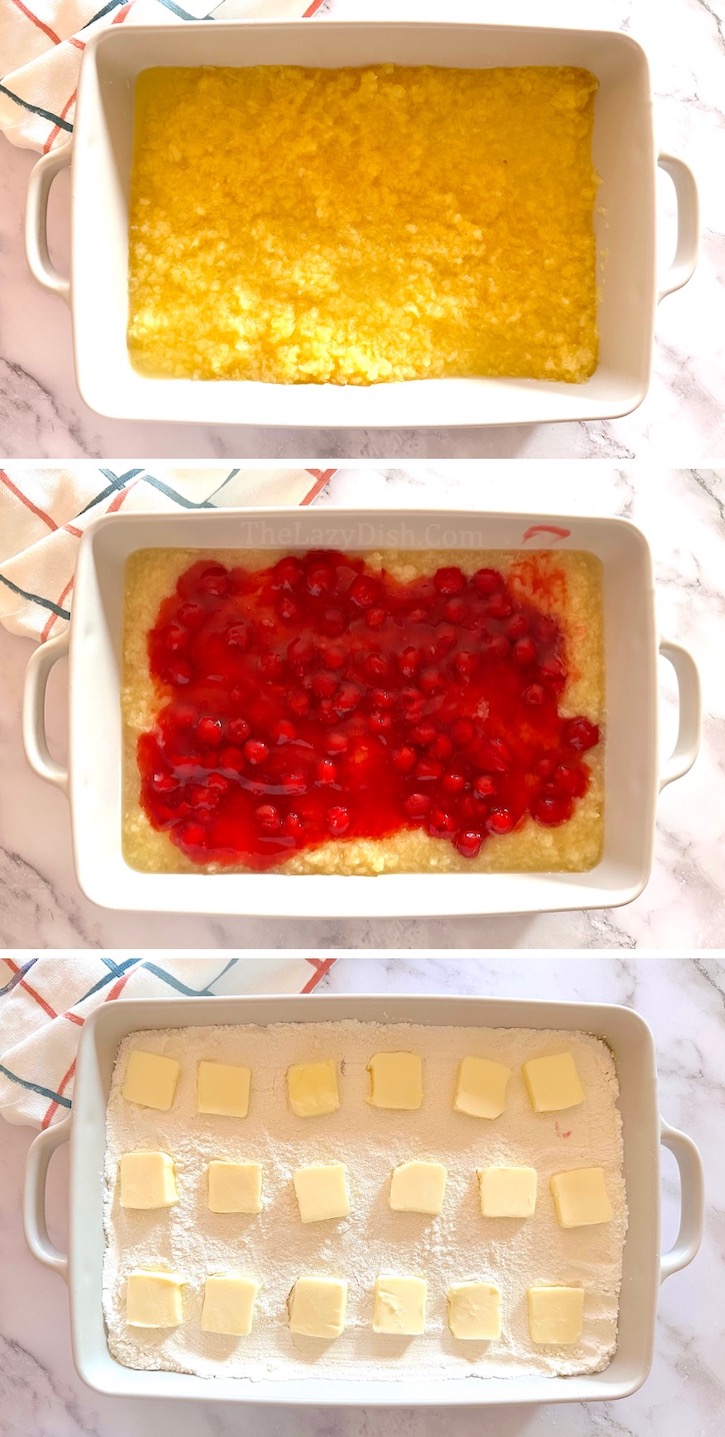 Easy cake mix dump cake recipe made with crush pineapple! A fun and simple treat for any time of the year.