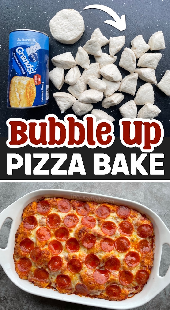 How to make the Best Bubble Up Pizza Bake! This fun and trending dinner recipe is fantastic for a family with picky eaters to feed. Kids of all ages love it, fussy toddlers to your complaining teens. It's so simple to make with just a few cheap ingredients, making it perfect for moms and dads on a budget. 