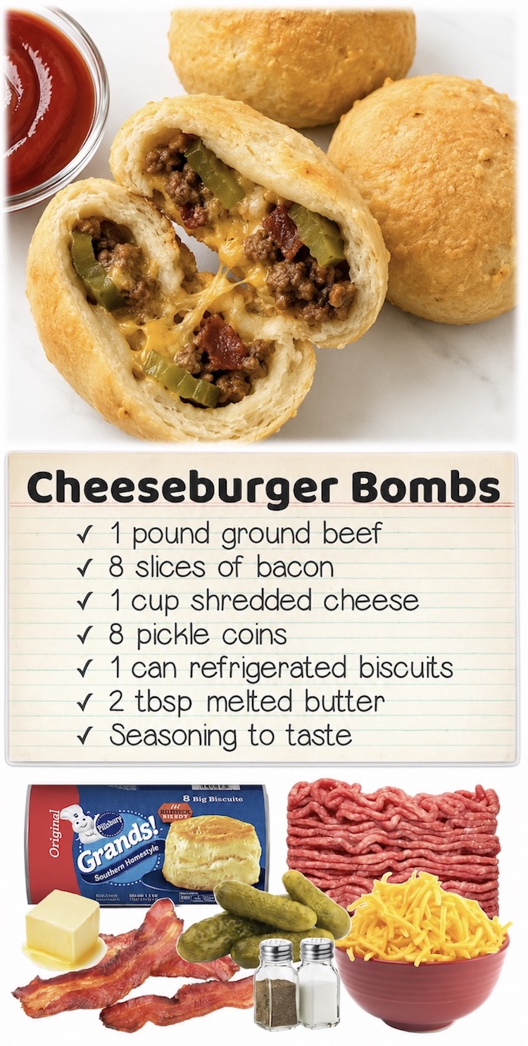 Cheeseburger Biscuits | Are you looking for fun dinner ideas for tonight? These biscuits are stuffed full of cheesy ground beef and bacon, making for a delicious handheld dinner your picky family will love! Serve with your favorite burger condiments and watch as your kids gobble them up. 