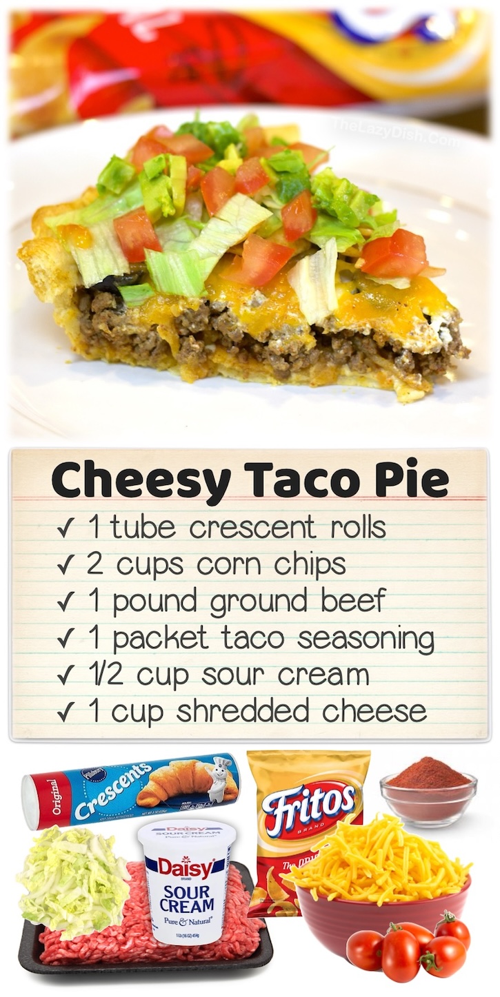 Cheesy Frito Taco Pie | This fun and unique dinner is the ultimate twist on tacos! Instead of tortillas, bake your favorite taco ingredients in a Pillsbury Crescent Dough Crust for a change. It's yummy, easy to make, and definitely kid approved!