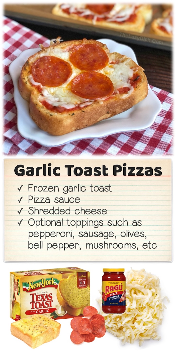 Garlic Toast Pizzas | If you work full time and have a hungry family to feed, these last minute pizzas are so easy to make thanks to frozen garlic toast! The perfect meal for busy parents on a budget with picky eaters at home. 