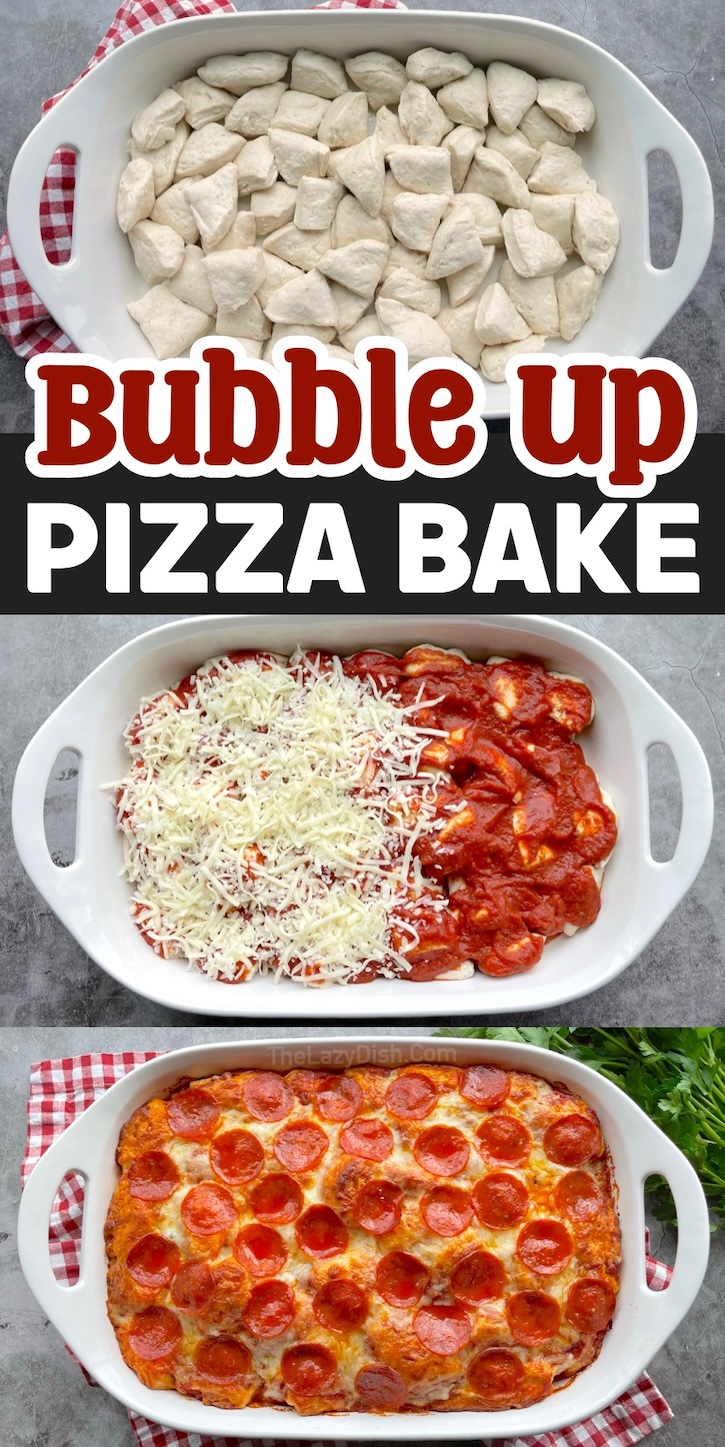 Your family is going to love this pizza casserole! Simply layer quartered refrigerated biscuits onto the bottom of a large baking dish, top with pizza sauce, cheese, and the toppings of your choice, bake, and you're done! Super fast and simple to make in just one dish. Perfect for a picky family looking for dinner menu ideas. 