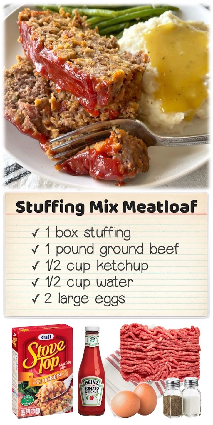 Stuffing Mix Meatloaf | The easiest and yummiest way to make meatloaf! Even your picky kids will love this simple dinner idea. It's the ultimate comfort food served with mashed potatoes and the veggies of your choice. 