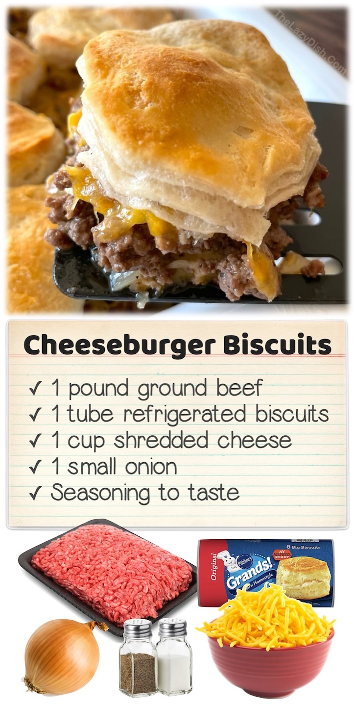 Cheeseburger Biscuit Casserole | This easy comfort food is a fun way to make burgers in the oven! Simply layer seasoned ground beef with lots of gooey cheese and refrigerated biscuits in a casserole dish. This is the best quick dinner for picky toddlers and teens!