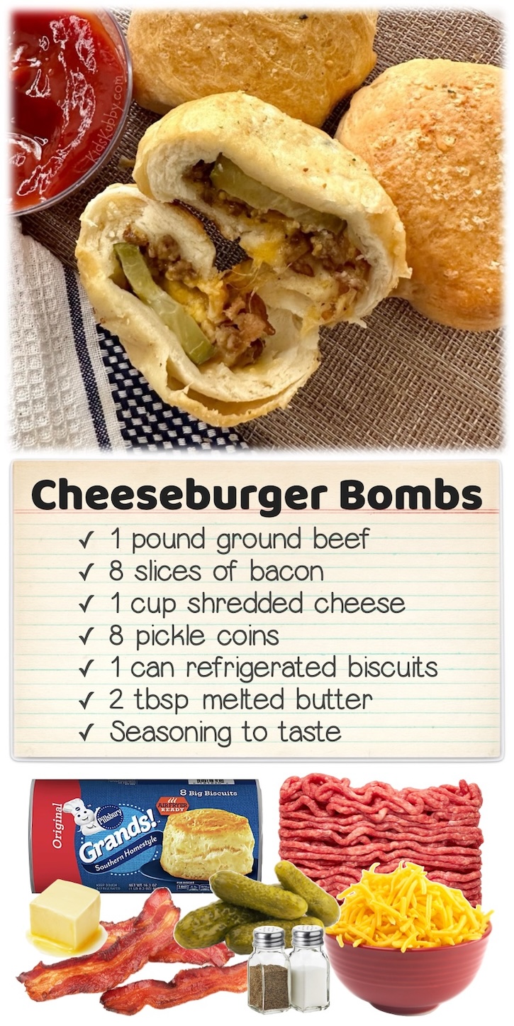 Cheeseburger Biscuits | Are you looking for fun dinner ideas for tonight? These biscuits are stuffed full of cheesy ground beef and bacon, making for a delicious handheld dinner your picky family will love! Serve with your favorite burger condiments and watch as your kids gobble them up. 
