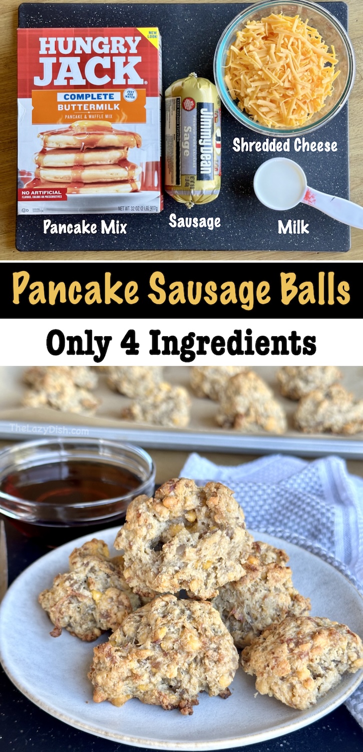 here is the best sausage bite recipe ever! you only need 4 ingredients including pancake mix, sausage, shredded cheese, and milk. This is the perfect breakfast idea for picky eaters. 