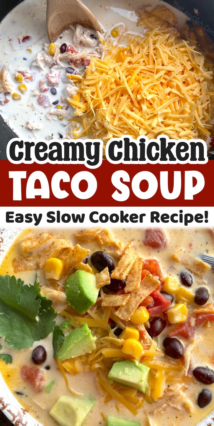 This creamy chicken taco soup is yummy, easy to make ahead of time, inexpensive, and a family favorite dinner! If you're a busy mom with picky eaters at home, this simple meal is for you. It's great leftover so you can double the recipe and get a few meals out of it!