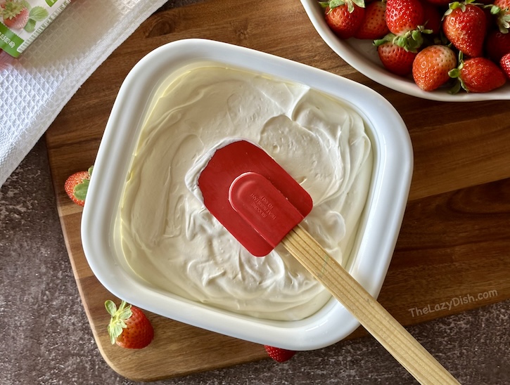 3 ingredient dessert recipe that is simply the best. cheesecake dip swirled with strawberry jam. Dip graham crackers in this delectable dip. It will be gone in a flash at your next party. 