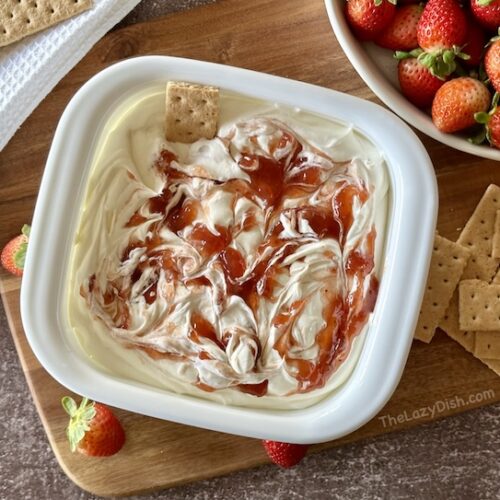 This easy recipe will be a hit at every party you go to this holiday season. this 3 ingredient dessert is a favorite at my house. No baking required. Simply stir the ingredients together and serve. It's that easy! You're going to love this fun and festive party dip.