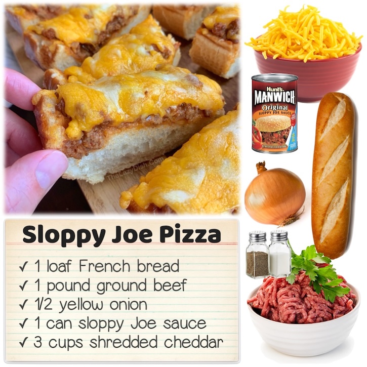 Sloppy Joe French Bread Pizza is the ultimate finger food for dinner! This recipe is popular for casual weeknight meals at my house, but can also be served for family gatherings, game day, and parties. 