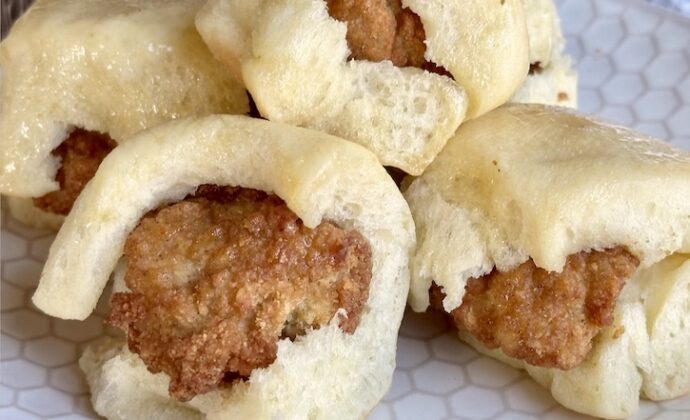 How to make Chick-fil-A chicken minis at home with frozen rolls and chicken nuggets! An easy copycat breakfast recipe.