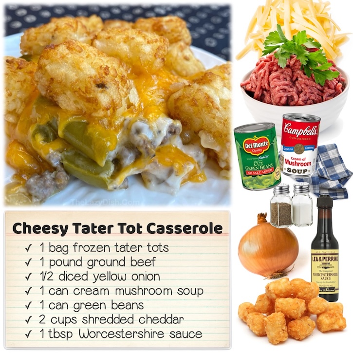 This cheesy tater tot dinner casserole is made with a layer of flavorful and cheesy ground beef with green beans topped with crispy tater tots. Yes, it's absolutely heavenly when you're craving something yummy and comforting to eat. 