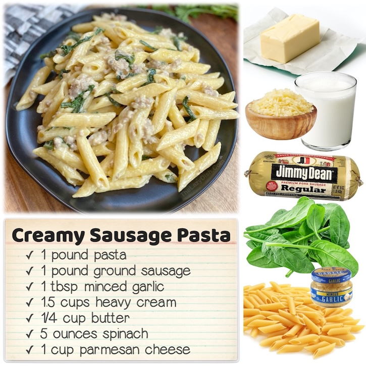 Creamy Sausage and Spinach pasta is made with a homemade cream sauce consisting of butter, cream, parmesan and garlic. Toss this sauce with ground sausage and pasta and you've got an irresistible meal!