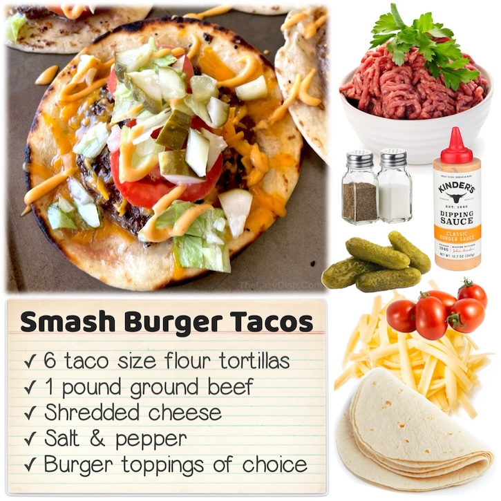 Smashed Cheeseburger Tacos | Combining burger ingredients with crispy tortillas instead of buns! Surprisingly easy to make and great for backyard bbq, family gatherings, or casual dinners at home. 