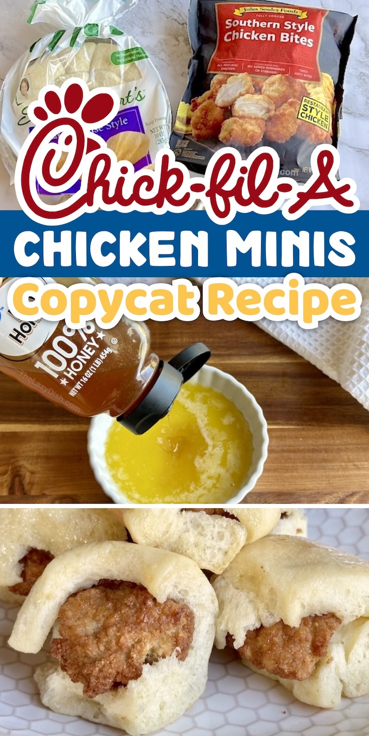 Copycat Chick-fil-A Chicken Minis Recipe made with store-bought frozen biscuits and frozen popcorn chicken. Coat in honey butter and watch as your kids gobble them up!