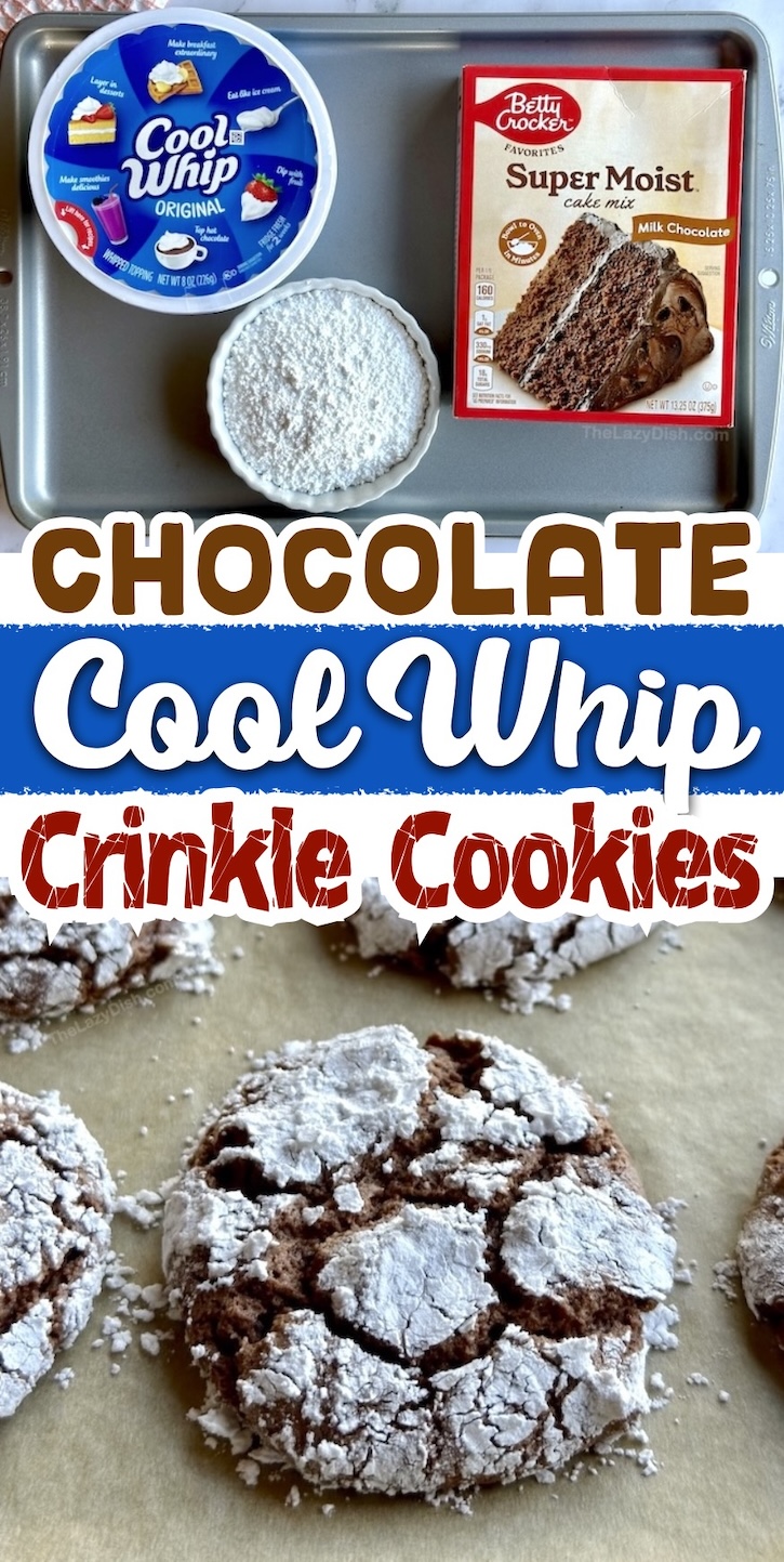 Chocolate Cool Whip Cookies made without egg! This easy dessert is a family favorite treat to make at home. My kids love experimenting with different cake flavors! Roll the dough in powdered sugar for an impressive crinkle effect. 