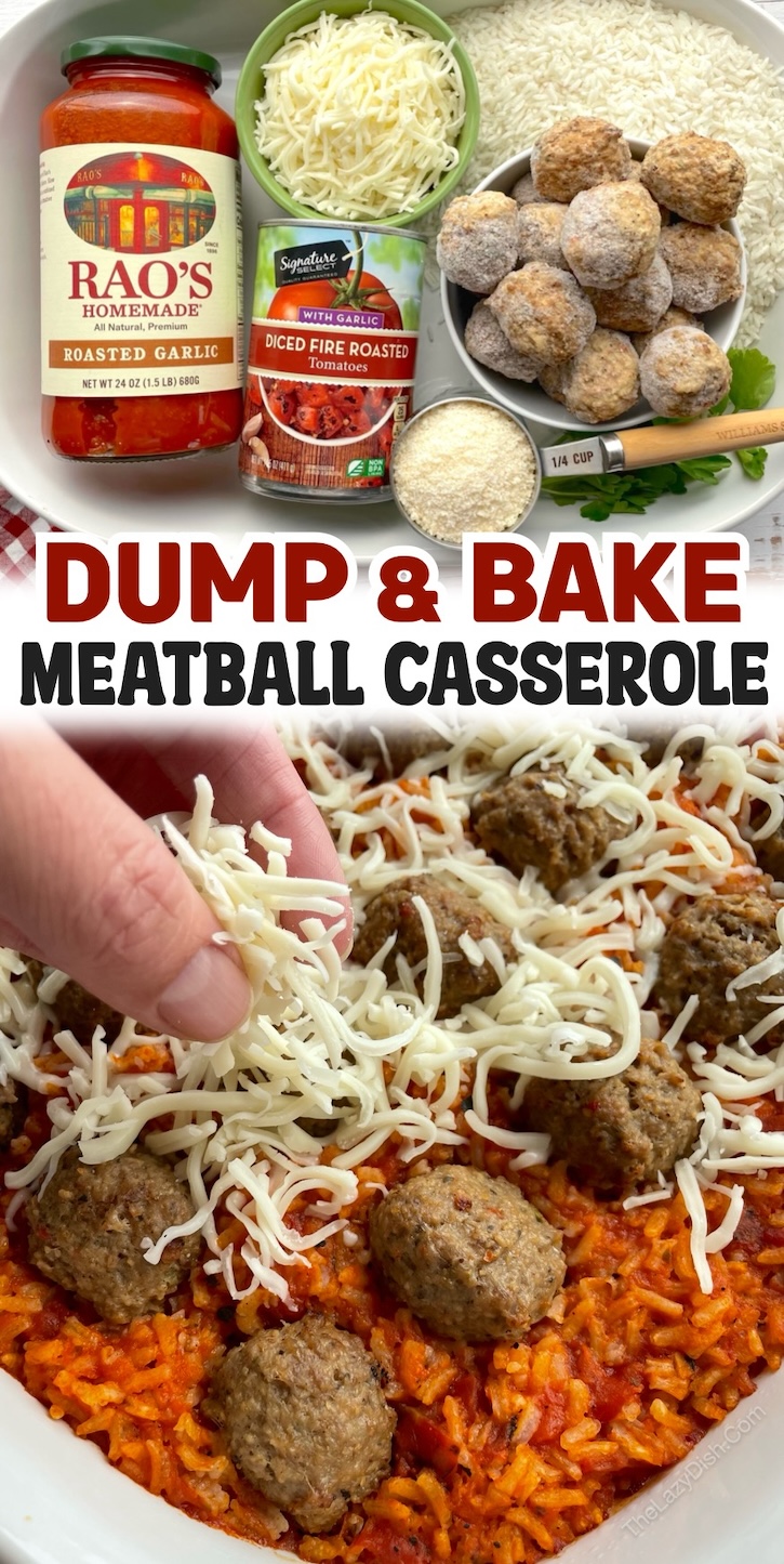 Are you looking for budget recipes to make for a large family? You've got to try this dump and bake meatball casserole! My picky kids gobble it up and my husband always go back for seconds. A total win for this busy mom because it's quick and easy to make with just a few ingredients! 