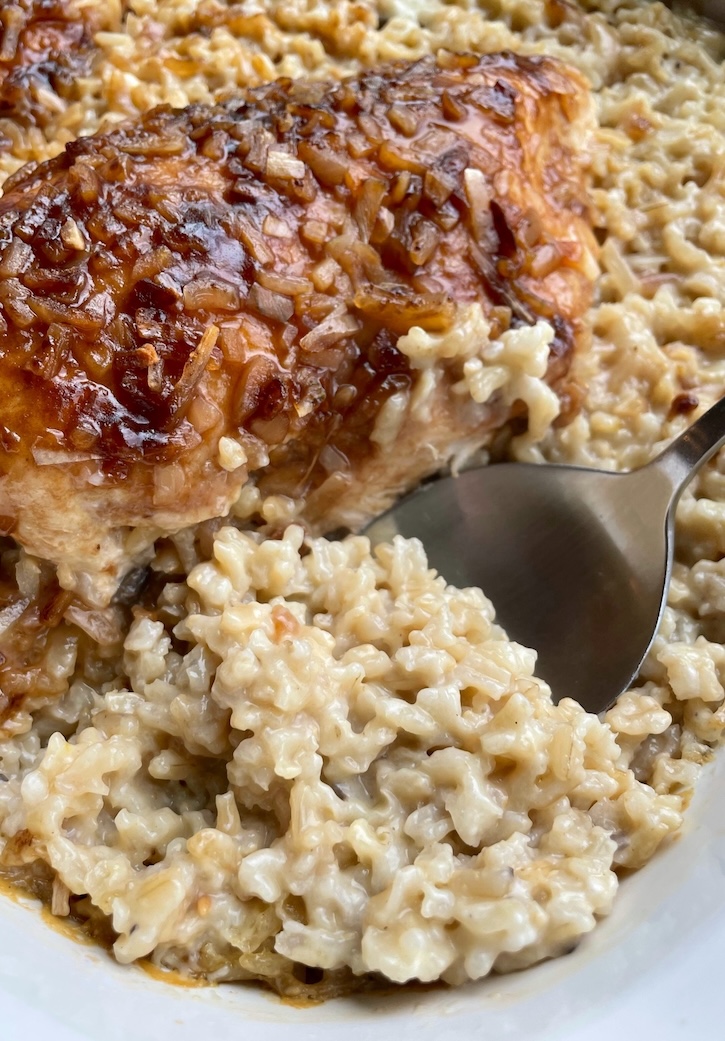 Yummy baked chicken and Instant rice casserole made with just a few ingredients for busy school night dinners! A family favorite budget meal. 