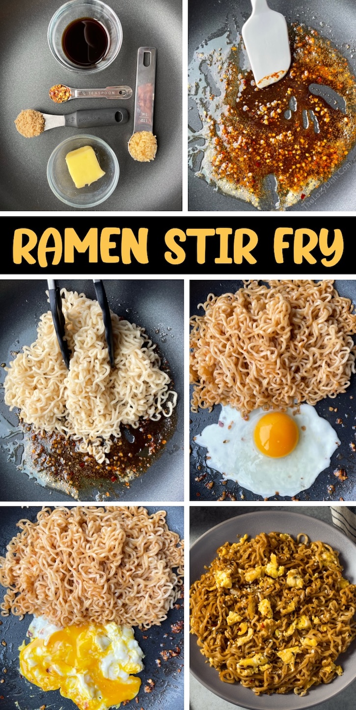 Easy ramen noodle recipe with egg in a sweet and spicy sauce! This last minute vegetarian dinner idea is perfect for busy weeknight meals. So simple to make with just a few cheap ingredients! My entire family loves this yummy budget meal. 