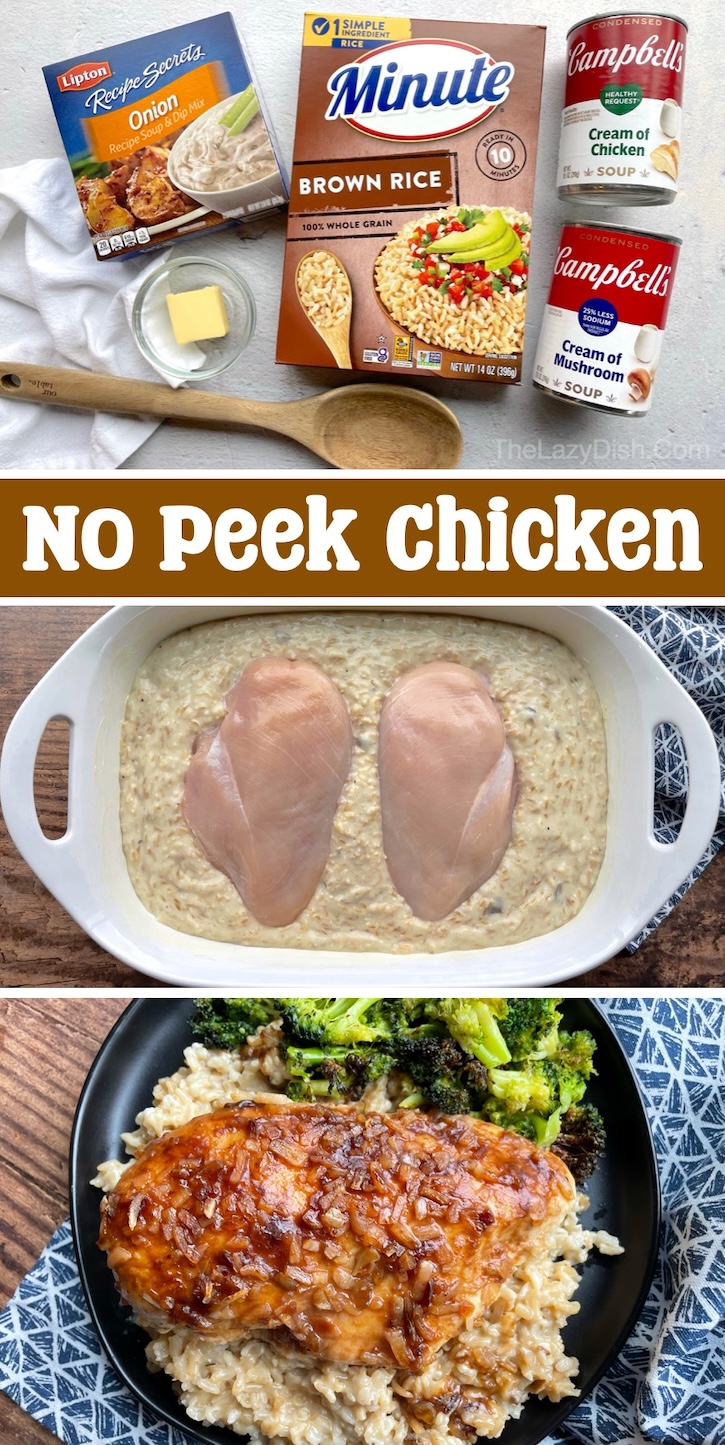 No Peek Creamy Chicken & Rice Dinner Casserole is an easy to make meal for casual dinners! My family loves this yummy chicken breast recipe, and I love it more because it only takes 5 minutes to prep with just a handful of budget ingredients. 