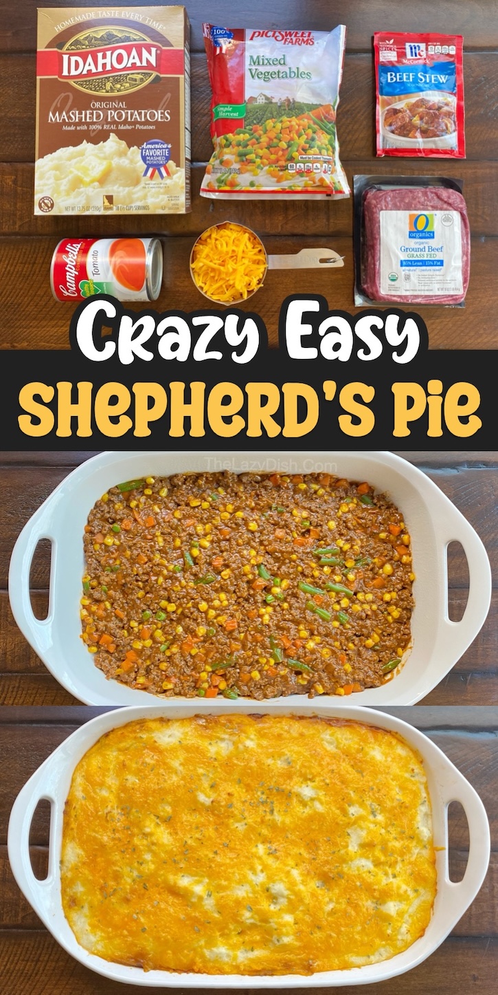 Lazy Day Shepherd's Pie is a simple and budget friendly ground beef dinner recipe topped with mashed potatoes and cheese that is loaded with flavor and super easy to make in a single dish. I've made it extra lazy with boxed mashed potatoes, beef stew seasoning mix, and tomato soup. My husband thought it was better than all the other fancy recipes I've made! A big win in my house, even with my pick kids. 