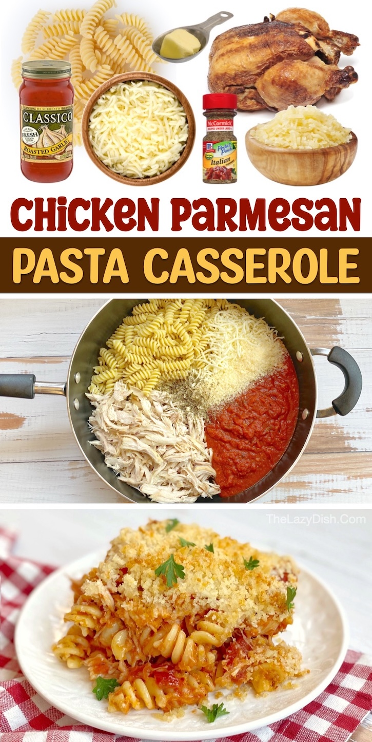 Chicken Parmesan Pasta Casserole is a fun and delicious meal to make for a family with picky kids to feed! Customize the seasoning however you'd like to suit your family's taste. I use rotisserie chicken because it's easy and packed full of flavor, but you can use any chicken that you'd like. 