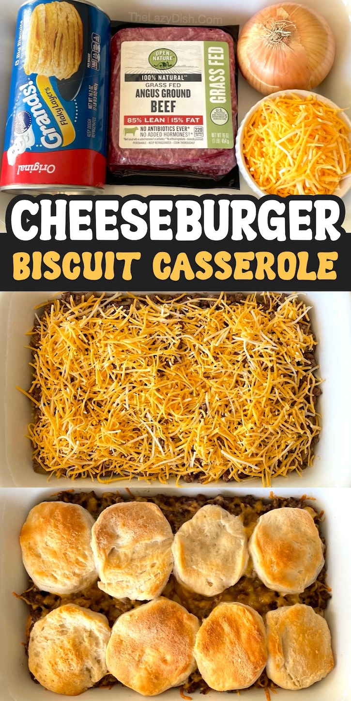 Chopped Cheeseburger Biscuit Dinner Casserole | Are you tired of making the same thing for dinner every night? You've got to try this easy cheesy ground beef and biscuit dinner casserole! No grill required, and the buttery biscuits take them up a notch to the ultimate comfort food. A great dinner for those cold winter nights when you're craving a burger!